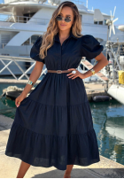 Koszulowa Šaty maxi z bufkami Summer Light tmavomodrá