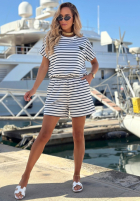 Bawełniany Súprava Blúzka i Kraťasy  w paski Sunny Stripes Set biało-tmavomodrý