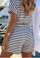Bawełniany Súprava Blúzka i Kraťasy  w paski Sunny Stripes Set biało-tmavomodrý