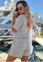Bawełniany Súprava Blúzka i Kraťasy  w paski Sunny Stripes Set biało-tmavomodrý