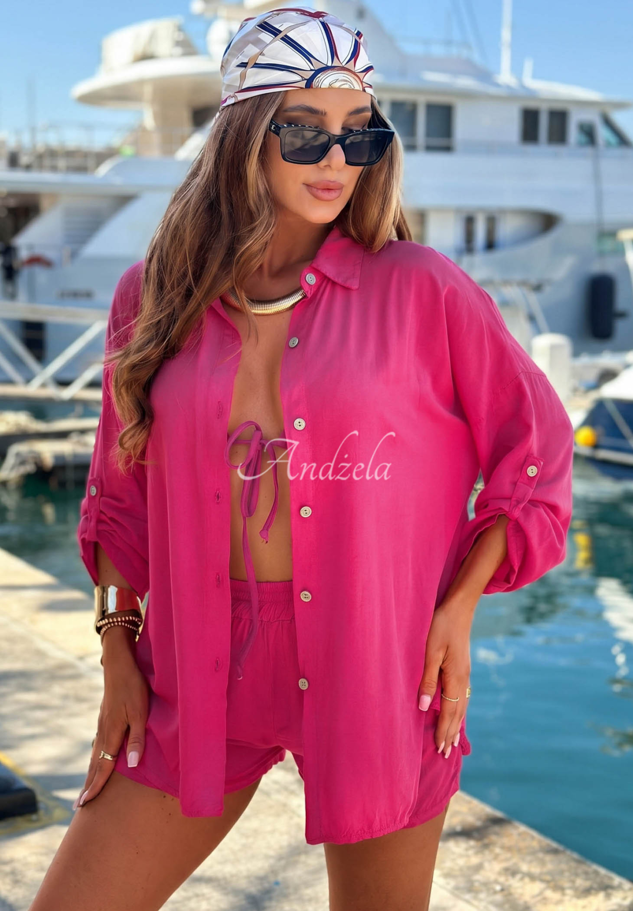 Viskózová súprava košeľa a krátke šortky Summer Essence fuchsiový
