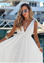 Ażurowa Šaty maxi na ramiączkach boho Sun Essence Biela