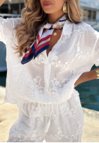 Haftowany Súprava bawełniana Košeľa i Nohavice boho Capri Holiday Biela