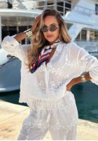 Haftowany Súprava bawełniana Košeľa i Nohavice boho Capri Holiday Biela