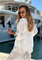 Haftowany Súprava bawełniana Košeľa i Nohavice boho Capri Holiday Biela
