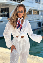 Haftowany Súprava bawełniana Košeľa i Nohavice boho Capri Holiday Biela