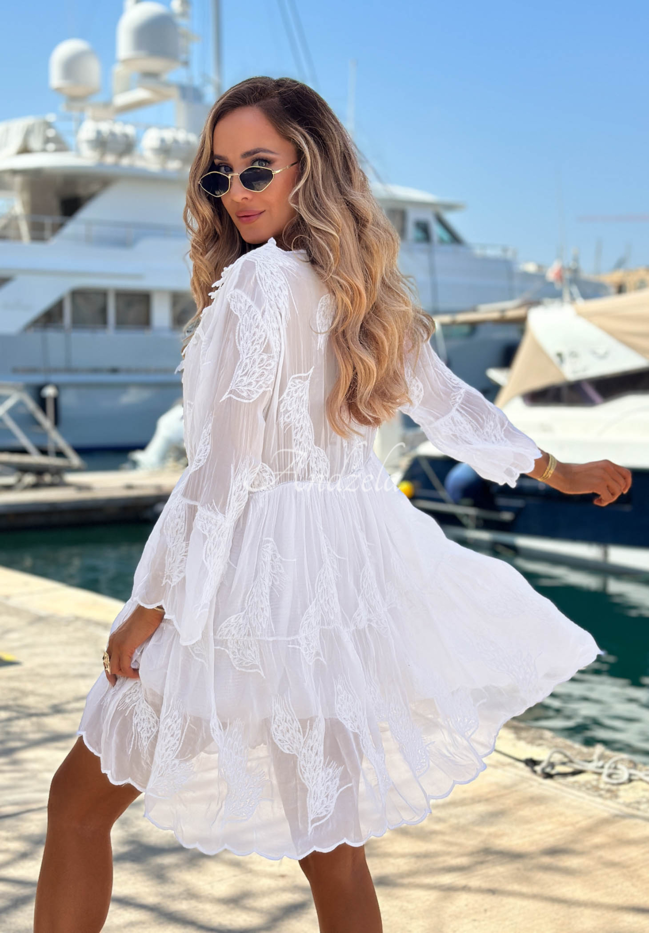 Vyšívané boho šaty s čipkou z viskózy Summe Lady Biela