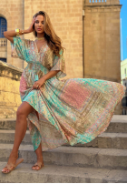 Wzorzysta Šaty maxi z szerokimi rękawami Summer Doll pistaciová