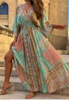 Wzorzysta Šaty maxi z szerokimi rękawami Summer Doll pistaciová