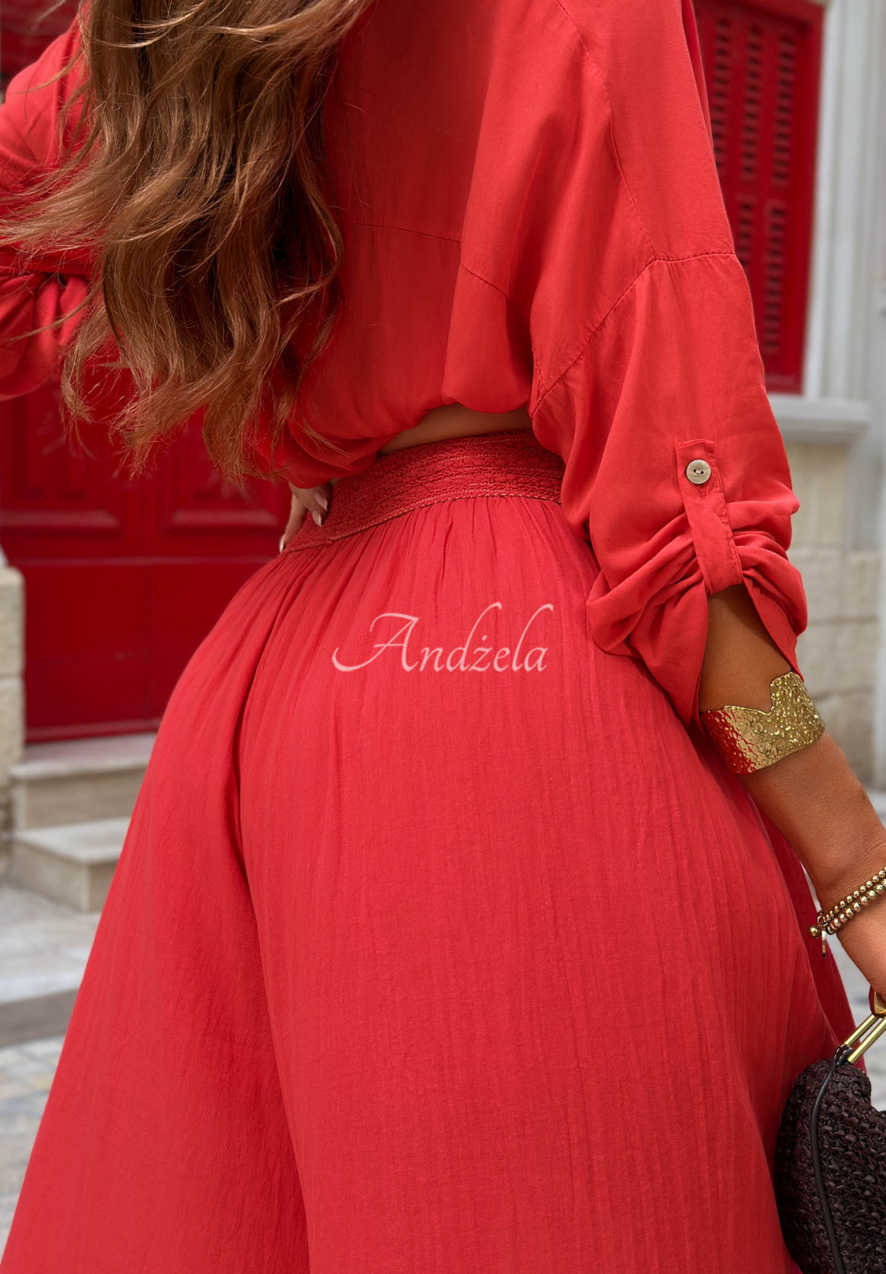 Bavlnené nohavice wide leg Malta Romance Flame červené