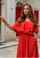 Šaty Španielsky maxi z falbankami Sunset Diva čokoládová