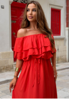 Šaty Španielsky maxi z falbankami Sunset Diva čokoládová