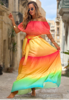 Šaty maxi Španielsky ombre Solar Rainbow czerwono-žltá