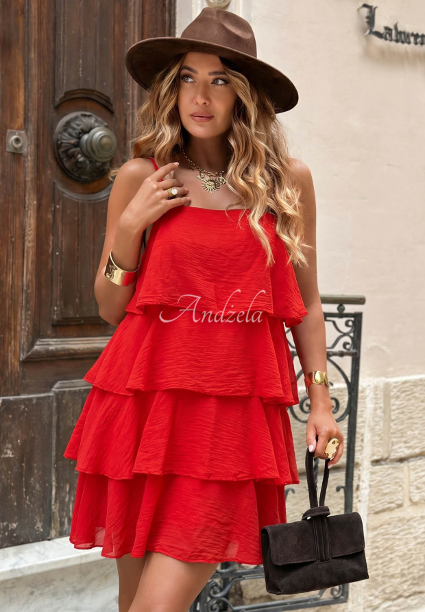 Bavlnen&eacute; mini &scaron;aty na ramienka s vol&aacute;nmi Malta Romance Flame červen&aacute;