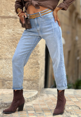 Džínsy moms opaskom Denim Touch modré