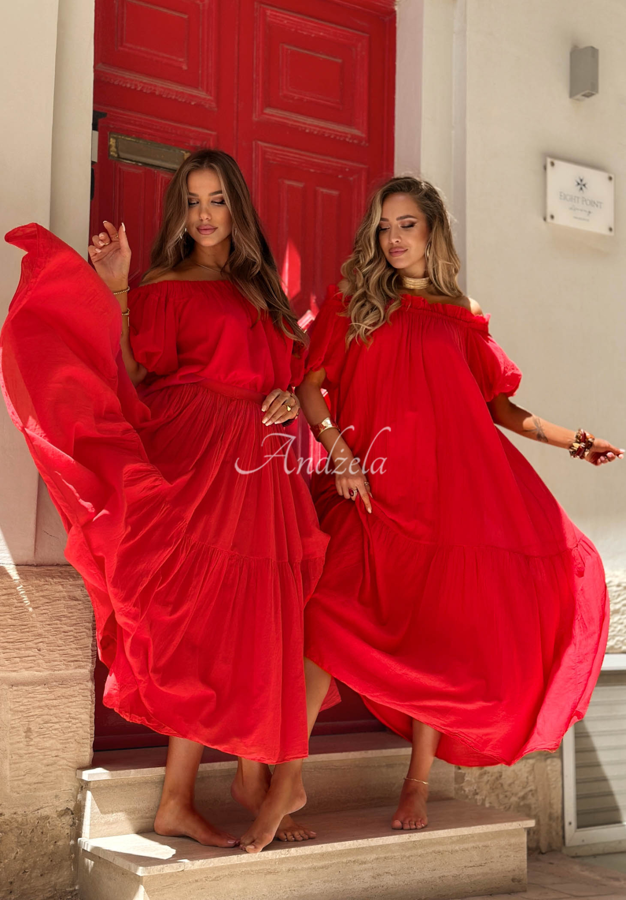 Bavlnená blúzka španielka s naberanými rukávmi Malta Romance Flame červená