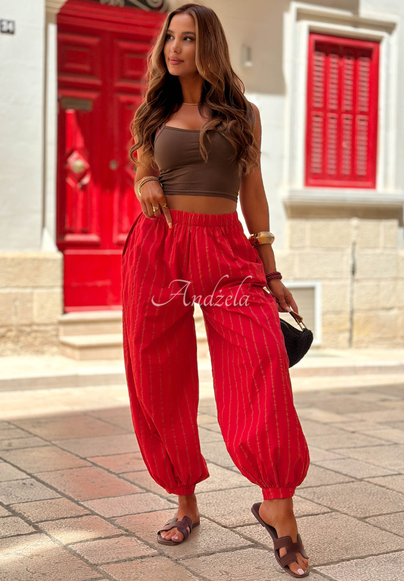 Bavlnené pásikavé nohavice Malta Romance Heat červené