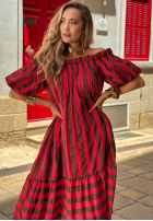 Šaty Španielsky maxi w paski Sunny Twist czerwono-čokoládová