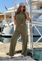Súprava Blúzka z węzłem i Nohavice wide leg Basic Sun Biela