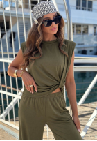 Súprava Blúzka z węzłem i Nohavice wide leg Basic Sun Biela