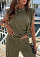 Súprava Blúzka z węzłem i Nohavice wide leg Basic Sun Biela