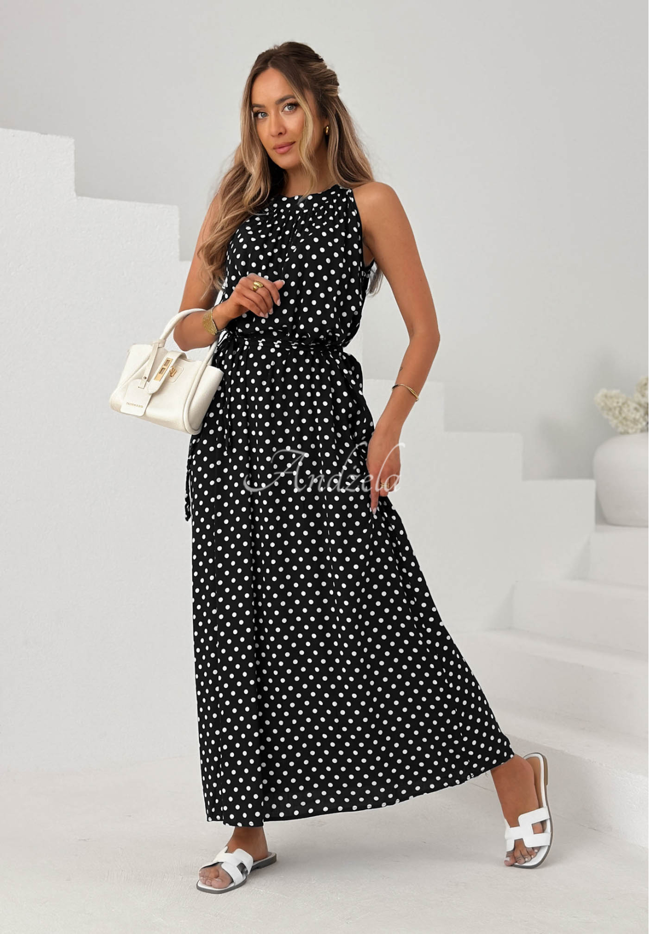 Viskózové šaty maxi s bodkami Sun &amp; Dots čierna