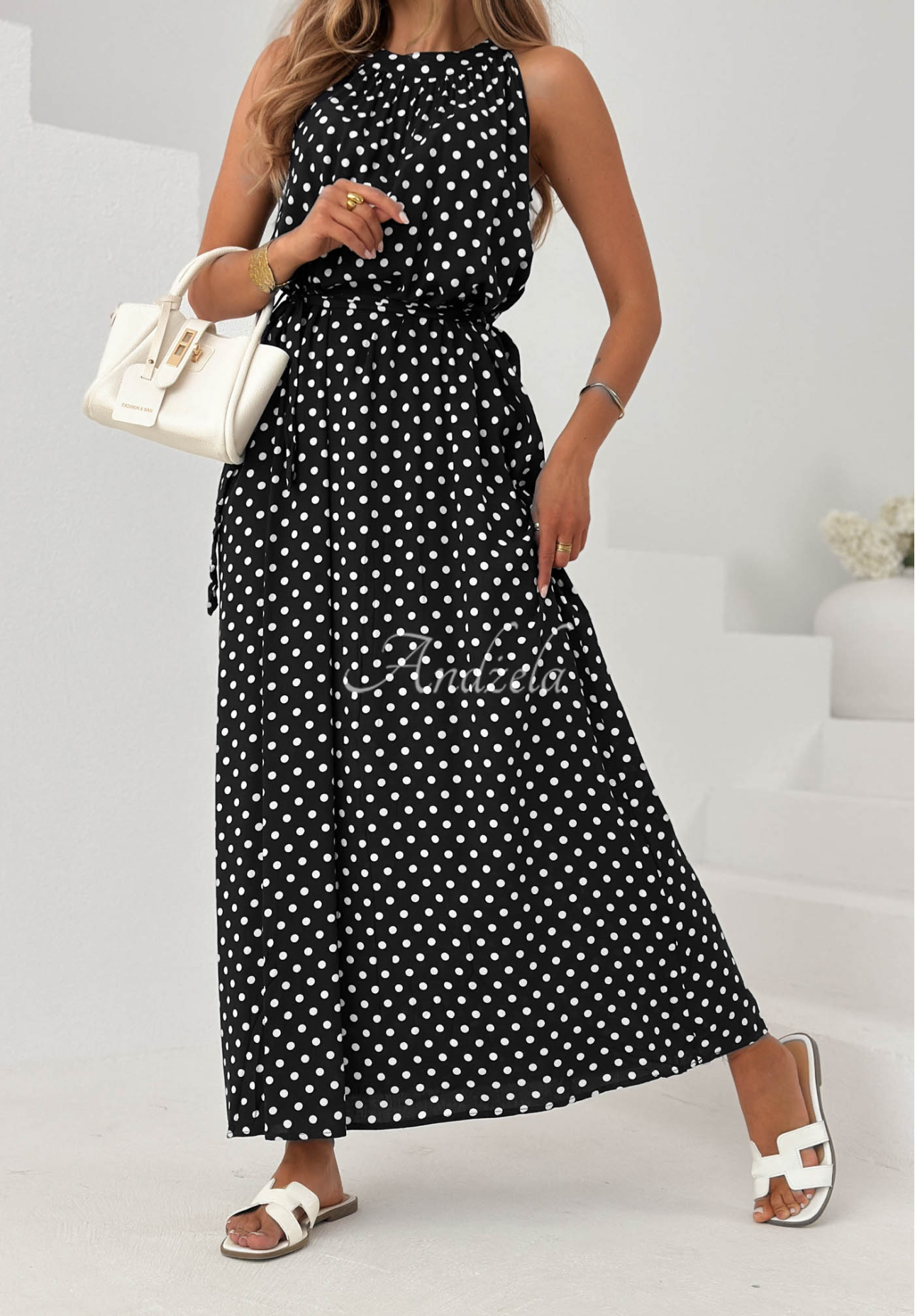 Viskózové šaty maxi s bodkami Sun &amp; Dots čierna