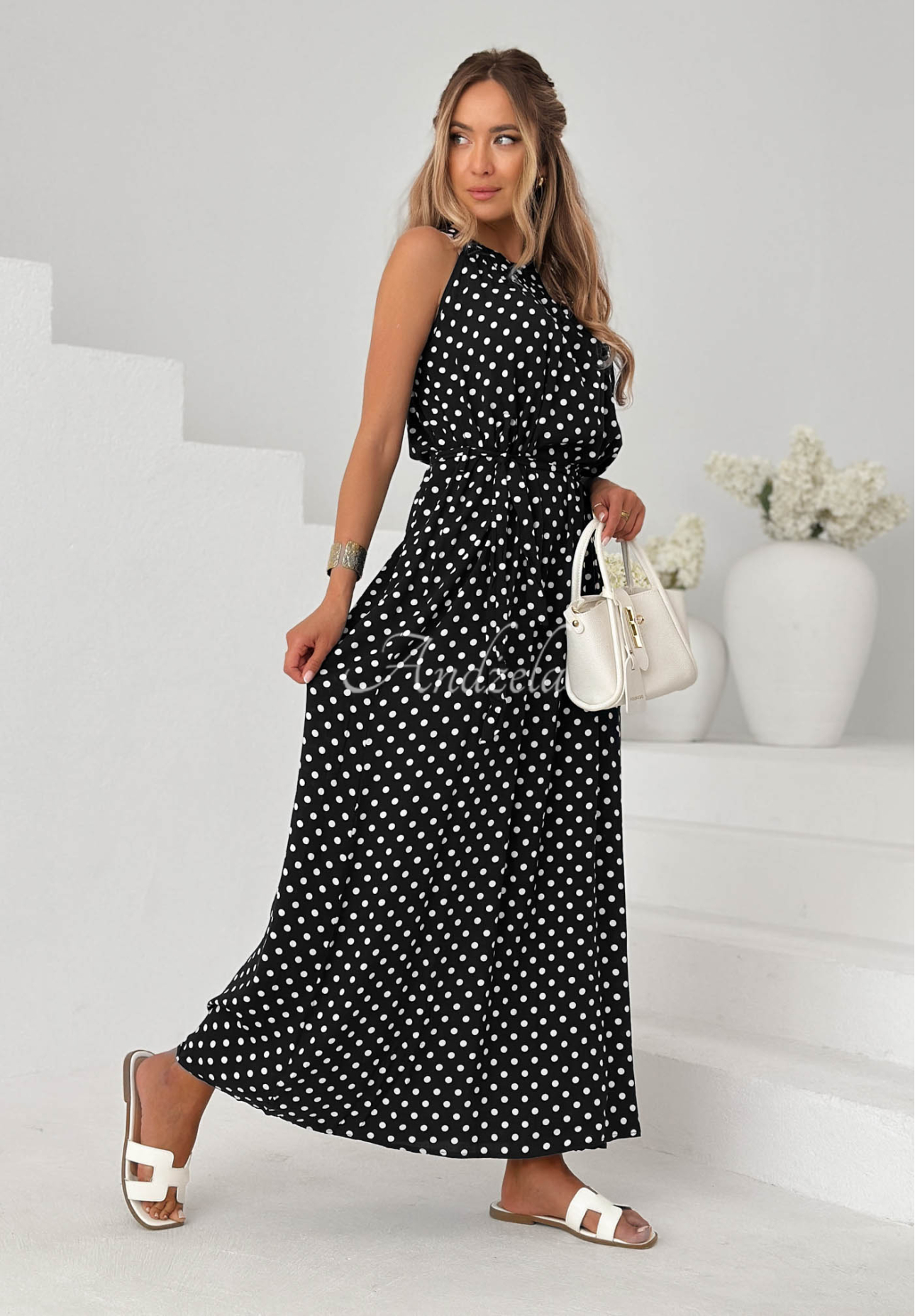 Viskózové šaty maxi s bodkami Sun &amp; Dots čierna