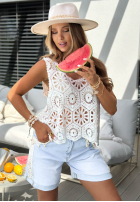 Ażurowy top na ramiączkach boho Beach Mood Biela