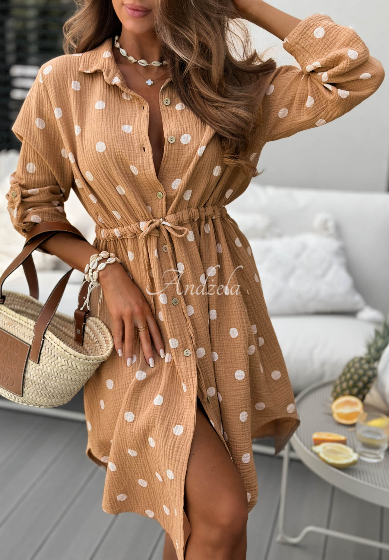 Mušelínové šaty mini s bodkami Vacation Dots ťavia