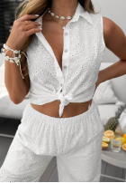 Ażurowa Košeľa bez rękawów boho Ocean Shells Biela