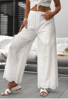Ažúrové nohavice wide leg z bavlny boho Ocean Shells biele