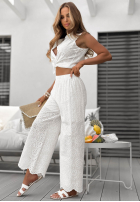 Ażurowe Nohavice wide leg boho Ocean Shells biele