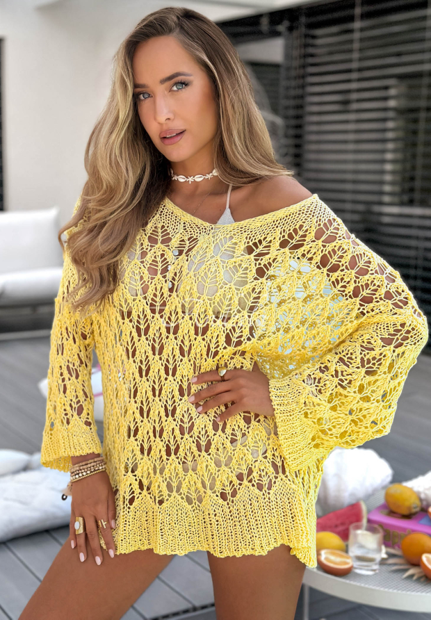 Až&uacute;rov&yacute; svweter oversize s v&yacute;strihom Dolce Marina žlt&aacute;