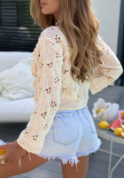 Ażurowa Blúzka z kwiatami boho Sunset Bloom béžová
