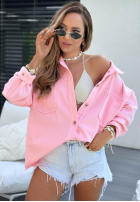 džínsová Bunda z nadrukiem Neon Lady púdrovo ružová