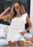 Ażurowa Blúzka z falbankami boho Sunny Beach Biela