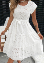 Ażurowa Šaty mini z falbankami boho Palm Sky Biela