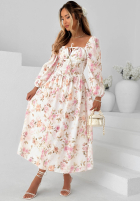 Kwiecista Šaty maxi z długimi rękawami Sunkissed Blooms Biela