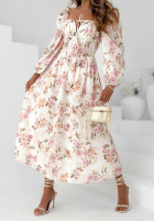Kwiecista Šaty maxi z długimi rękawami Sunkissed Blooms Biela