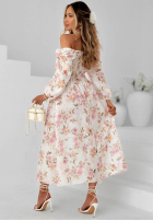 Kwiecista Šaty maxi z długimi rękawami Sunkissed Blooms Biela