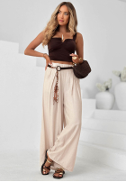 látkové Nohavice wide leg z wiskozy Summer Trace Mokka