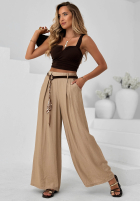 látkové Nohavice wide leg z wiskozy Summer Trace Mokka