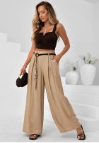 látkové Nohavice wide leg z wiskozy Summer Trace Mokka