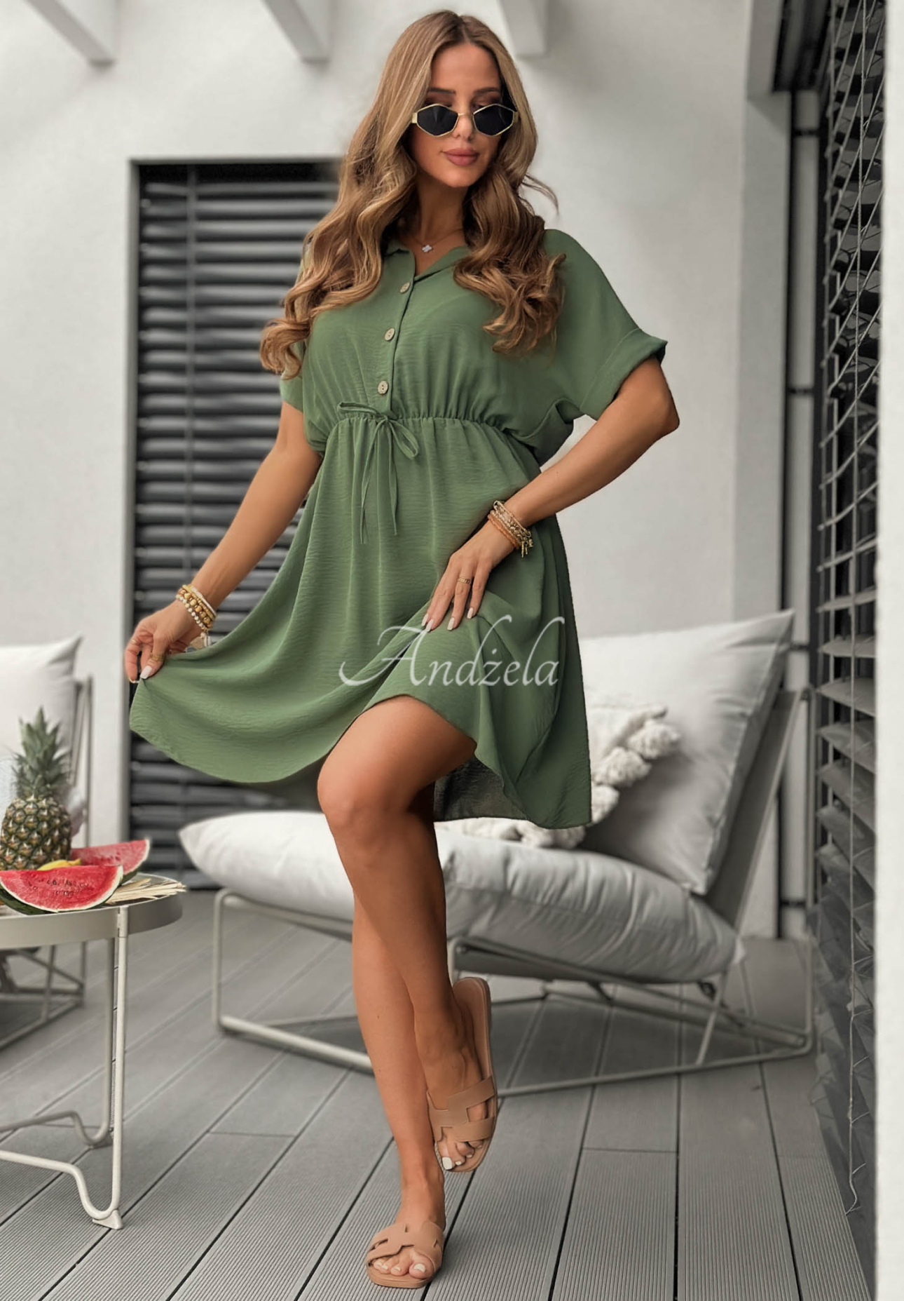 Viskózové košeľové šaty The Holiday khaki