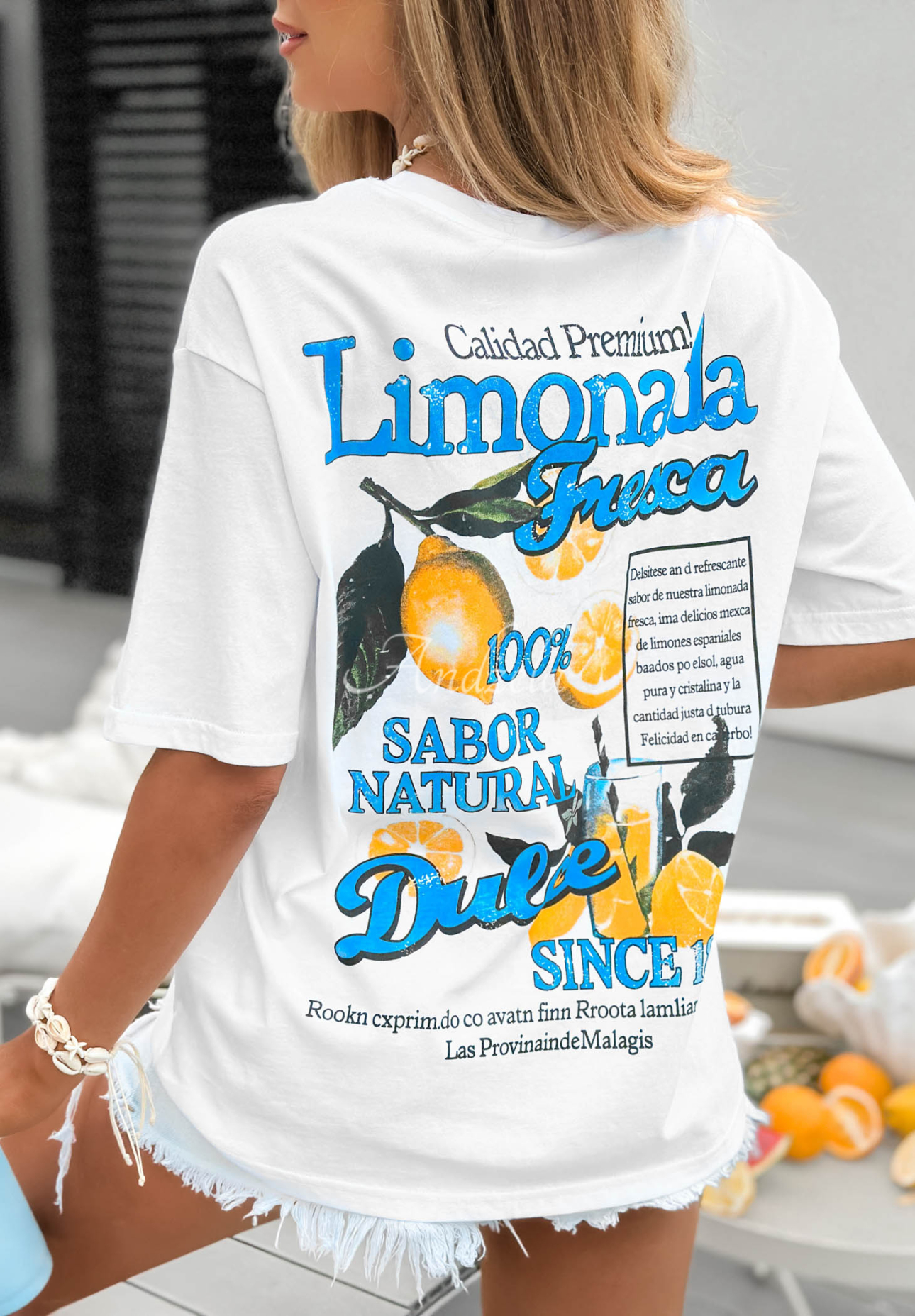 Bavlnené tričko s potlačou Limonada Fresca bielo-modrý