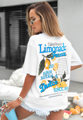 Bavlnené tričko s potlačou Limonada Fresca bielo-modrý