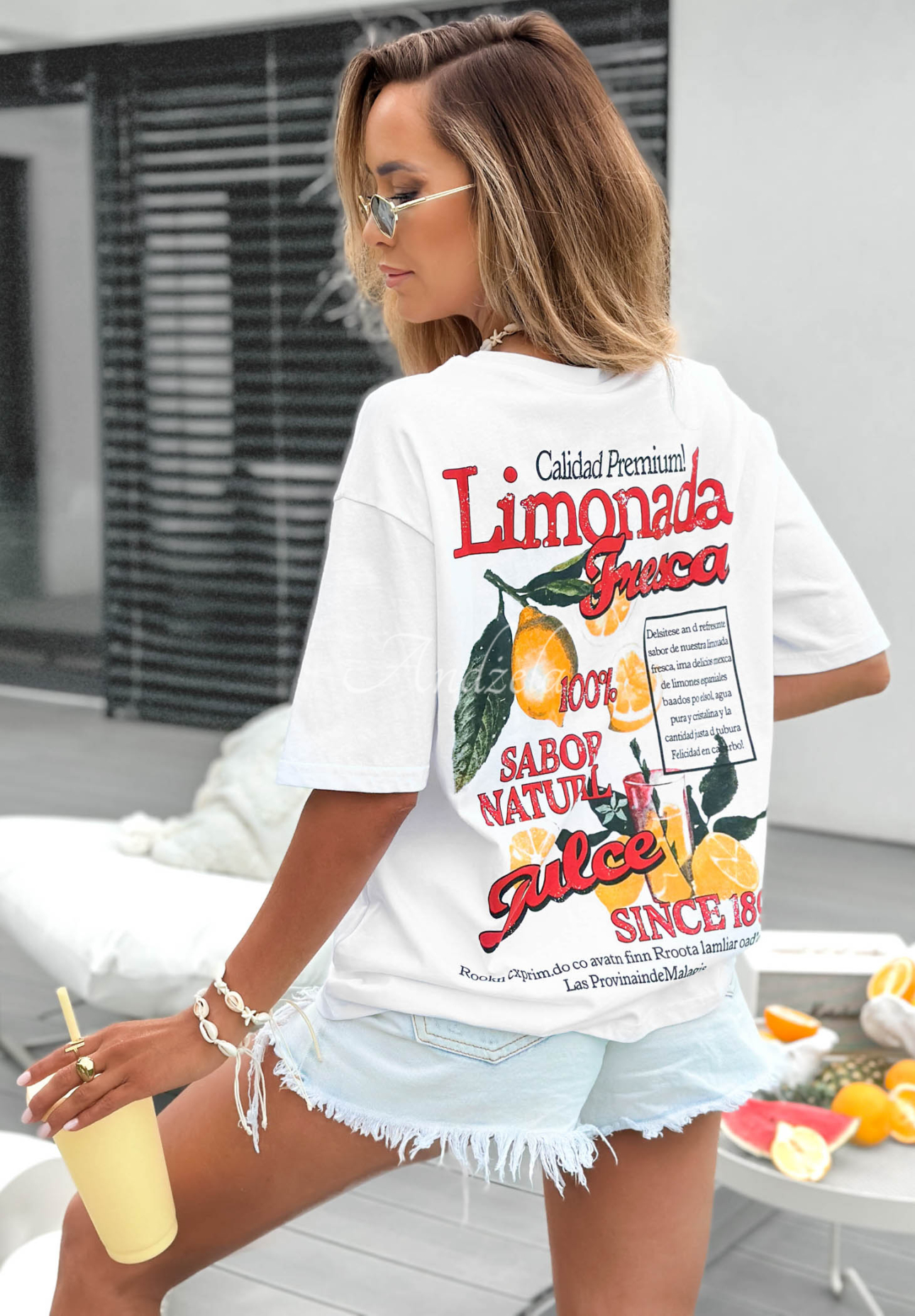 Bavlnené tričko s potlačou Limonada Fresca bielo-červený