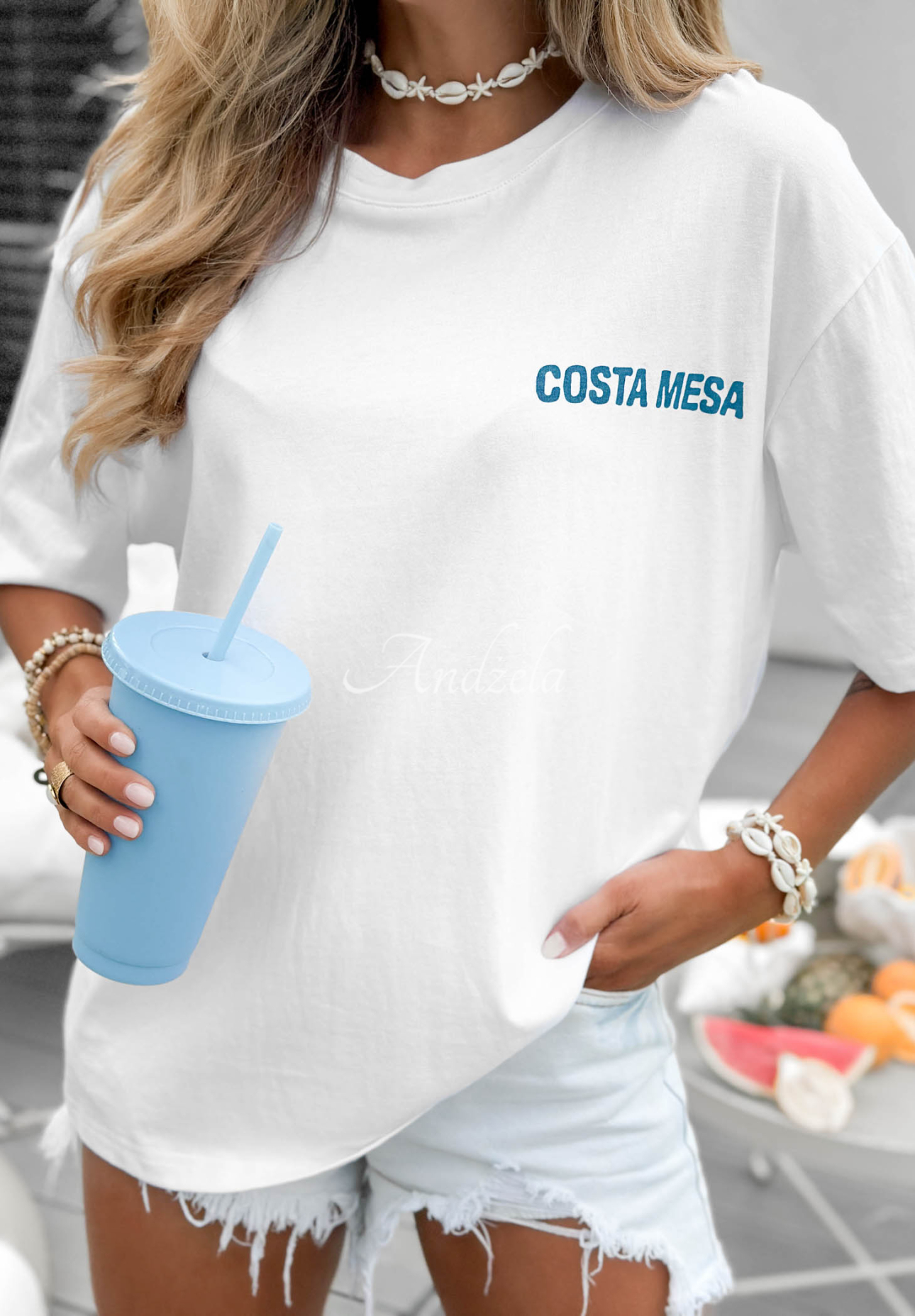 Bavlnené tričko s potlačou Costa Mesa Biela