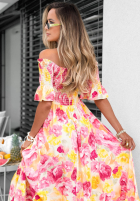 Kwiecista Šaty Španielsky maxi z falbankami Bloom Coast pomarańczowo-ružová